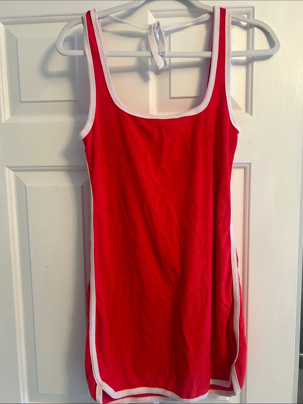 Red Terry Cloth Tank Dress with White Trim